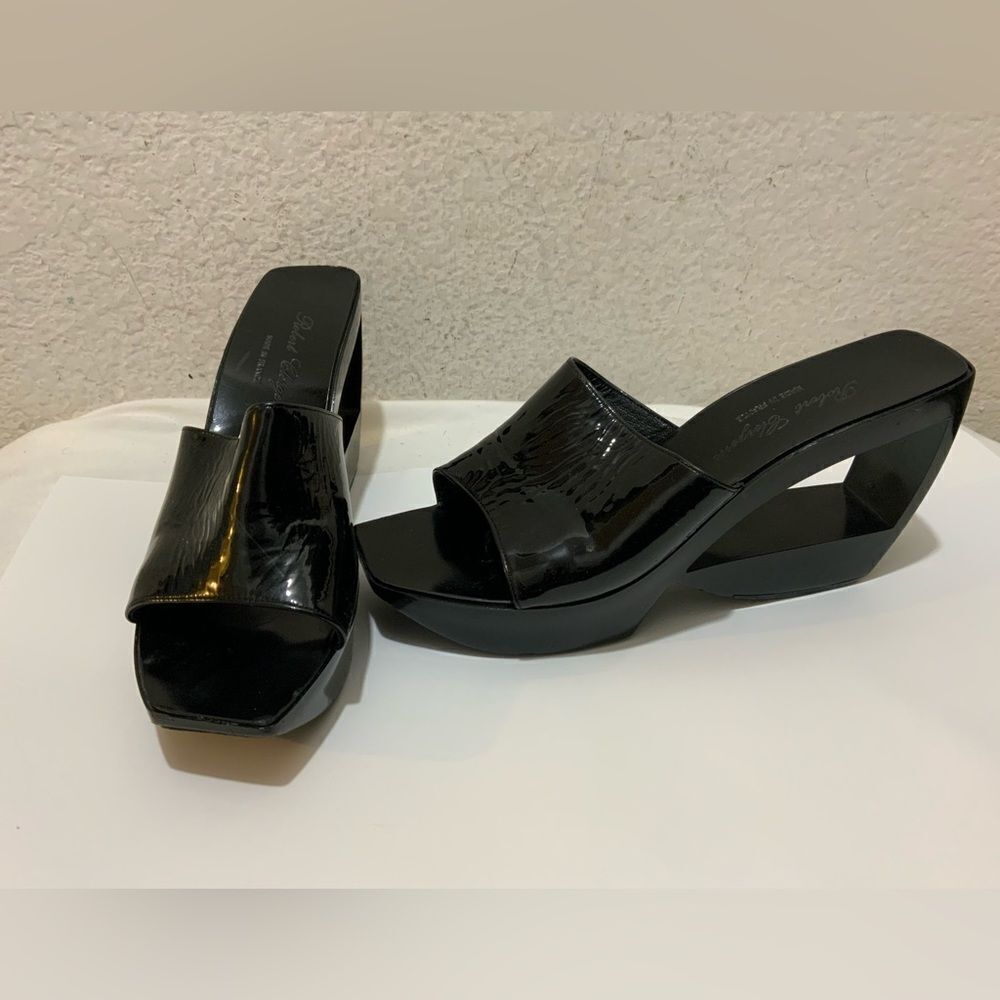 Robert Clergerie Paoli Patent Leather Slip on Cutout Wedge 9.5